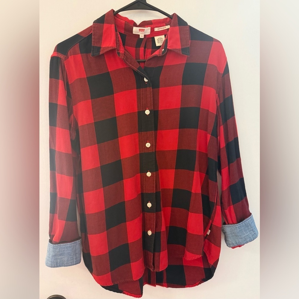 Levi's Boyfriend Fit Women’s Flannel Button Down Back & Front Plaid - Size Small - Picture 2 of 5